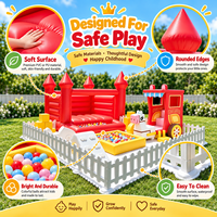 Aire de jeux gonflable colorée Château Rouge avec chariot de poney et piscine à balles jaune pour enfants, idéale pour les fêtes et événements intérieurs/extérieurs