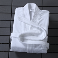 Peignoir élégant en velours blanc uni 100% coton pour le personnel des salons de beauté, manches longues, col en V, logo personnalisé, antibactérien