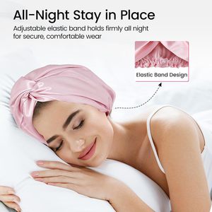 Bonnets 100% <span class=keywords><strong>soie</strong></span> personnalisés pour femmes, chapeaux <span class=keywords><strong>de</strong></span> <span class=keywords><strong>nuit</strong></span> élastiques réglables, double <span class=keywords><strong>bonnet</strong></span> <span class=keywords><strong>de</strong></span> <span class=keywords><strong>nuit</strong></span> pour un usage quotidien/décontracté avec logo - Product Image 2