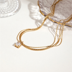 JFJEWER Jewelry Collier minimaliste en acier inoxydable plaqué or 18 carats avec pendentif en zircon cubique Cain pour string - Product Image 6