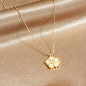 Flower Pendant Necklace Gold Plated White Camellia Design Diamond Center Everyday Wear - Product Image 2
