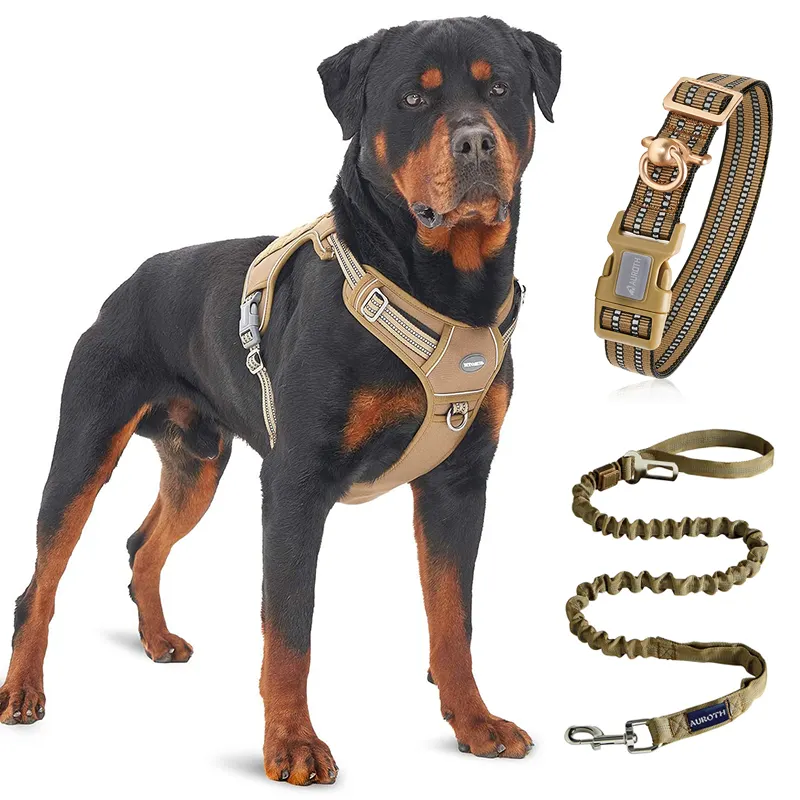 Popular Durable Nylon Dog Harness Set Collar With Airtag Reflective Adjustable Dog Harness Collar And Leash Set
