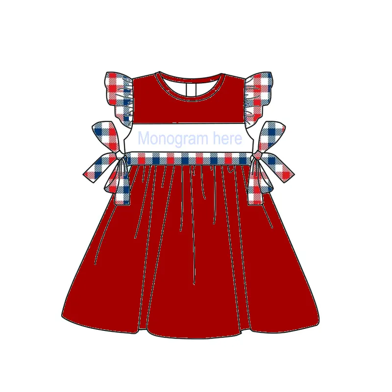 Sommer ärmellos Baumwolle kleinkind kleid rüschen weiches Baby Mädchenkleider Monogramm Gingham-Bogen-Gürtel Kinder Mädchen-Outfit