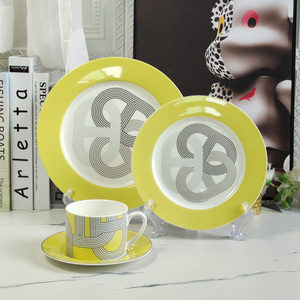 Best Selling Luxury European Style 2-Piece Yellow Track <b>Bone</b> <b>China</b> <b>Dinner</b> Plate <b>Set</b> Modern Porcelain Design for Home Use - Product Image 4