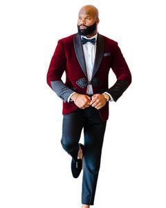 Kunden spezifische 2 Stück Herren Hochzeit Smoking Schal Revers Samt Sanfte Bräutigam tragen Slim Fit Groom smen Jacke Hosen Best Man Blazer - Product Image 3
