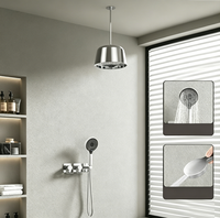 Ensemble de douche encastré au plafond en laiton poli, 3 modes, système de douche pluie mural dissimulé avec douchette de massage douce pour hôtel et maison