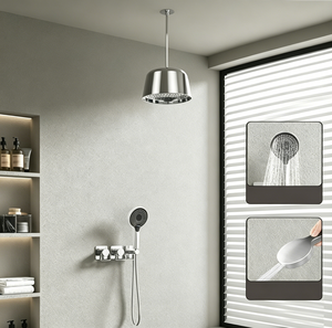 Ensemble de douche encastré au plafond en laiton poli, 3 modes, système de douche pluie mural dissimulé avec douchette de massage douce pour hôtel et maison - Product Image 3