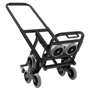 Chariot à main pliable en acier avec quatre roues, plateforme noire thermolaquée pour le transport de marchandises et les courses - Product Image 2