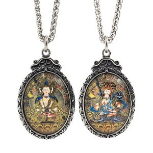Pendentif Thangka ovale en acier inoxydable avec motif Bouddha, collier pour homme 216081 - Product Image 5