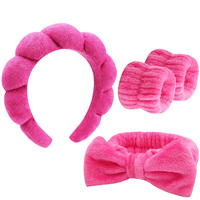 Ensemble de bandeaux légers unisexes pour spa et maquillage, motif fleurs, 5 pièces, avec éponge, oreilles d'ours, pince à cheveux et bracelet pour adolescentes/femmes, couleur foncée