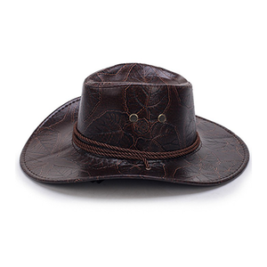 Custom Logo Vintage Embossed PU Leather Cowboy Hat with Chin Strap Unisex Outdoor Spring Summer Casual Adult 58-60CM - Product Image 3