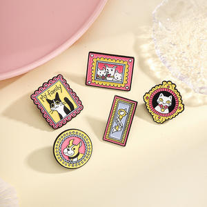 Sming Pin Enamel keluarga saya Pin kerah kucing foto hewan peliharaan bros logam kunci hati anjing persegi - Product Image 2