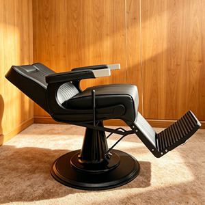 Modern Reclining Barber Chair Faux Leather Adjustable <b>Footrest</b> Hydraulic Pump Round Base Salon Furniture Commercial Use - Product Image 2