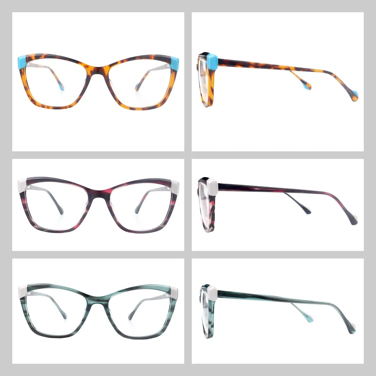 Desain merek kacamata wanita mata kucing paku keling bingkai buatan tangan asetat wanita mode 2024 kacamata bingkai optik kacamata komputer