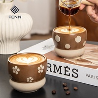 Tasse à café en céramique personnalisée FENN, sans anse, pour latte, 290 ml, pour expresso, cappuccino, tasse à thé en céramique marron, tasse en poterie pour cadeau