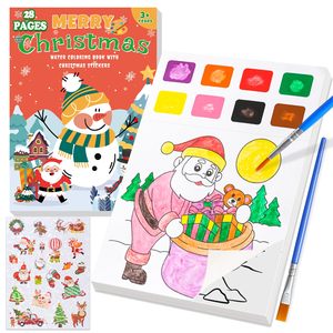 Christmas Water Coloring Book with <b>Stickers</b> 28 Pages Holiday Art Activity Book for Kids Aesthetic Puffy <b>Sticker</b> Set - Product Image 1