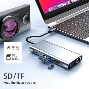 Station d'accueil USB-C 11-en-1 avec ports 2.0, VGA, RJ45, charge PD, lecteur de cartes SD/TF en alliage d'aluminium – En stock - Product Image 3