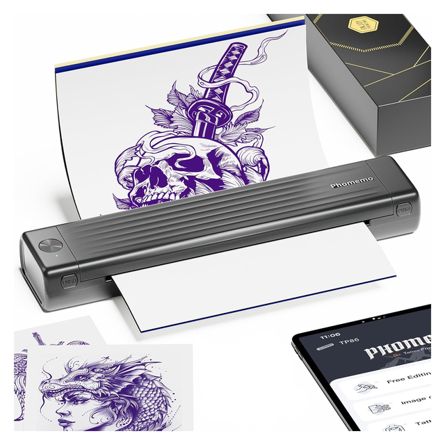 Phomemo TP86 Wireless Tattoo Stencil Printer for Temporary Tattoo/Beginner/Artist Tattooing Printer Machine with Transfer Paper