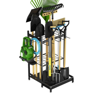 <b>Gardening</b> tool organizer, garage multi-functional storage rack with <b>hooks</b>, metal patio tool rack with long handle. - Product Image 5