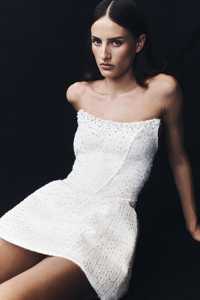 Nieuwe korte parel bruidsjurk met pailletten, modieuze 3D parel gala- en avondjurken, op maat gemaakte corset bruidsjurk voor feesten - Product Image 2