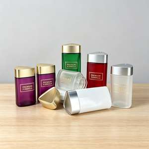 Bouteilles en verre dépoli personnalisées à large ouverture avec bouchon à vis pour emballage de capsules et pilules, épaisseur 1,8 mm - Product Image 1