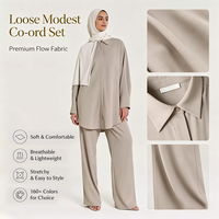 Ensemble décontracté modeste à manches longues, pantalon à patte et chemise, deux pièces, robe musulmane pour femmes, coupe ample, vêtements islamiques en lin/coton