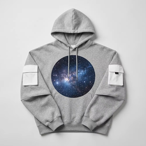 Sweat à capuche personnalisé avec logo, poids lourd 600 GSM, pour femmes et hommes, imprimé galaxie nébuleuse, streetwear, poche cargo sur la manche, sweat à capuche surdimensionné - Product Image 3