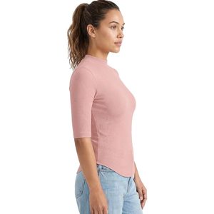 Custom Womens Mock <b>Turtleneck</b> Top Elbow Sleeve Fitted Ribbed Stretch Cotton Knit Shirt For Work Casual Wear - Product Image 2