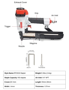 Pistolet agrafeur pneumatique CE industriel et bricolage en aluminium 160 pièces P2638, agrafeuse pneumatique 16GA <span class=keywords><strong>19</strong></span>-38mm pour finition bois - Product Image 2