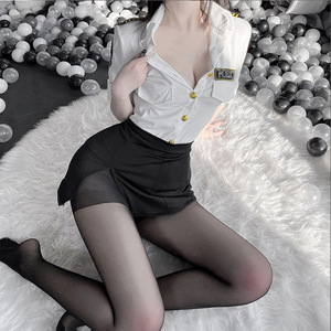 Ensemble de Costume Cosplay Sexy pour Femme 2026 : Chemise Blanche, Jupe Grise avec Boutons Dorés, Lingerie Semi-Transparente - Product Image 5