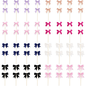 8 pz/pacco Topper per cupcake in poliestere a forma di fiocco, decorazioni per torte di compleanno a strato singolo, bandierine per dessert a forma di fiocco per ragazze - Product Image 3