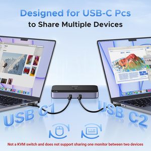 UGREEN USB-C 交换器 2 台电脑共享 4 个 USB 3.2 端口 10Gbps 适用于 PC/笔记本电脑 键盘/鼠标共享 带 2 条 USB-C 数据线 远程 - Product Image 2