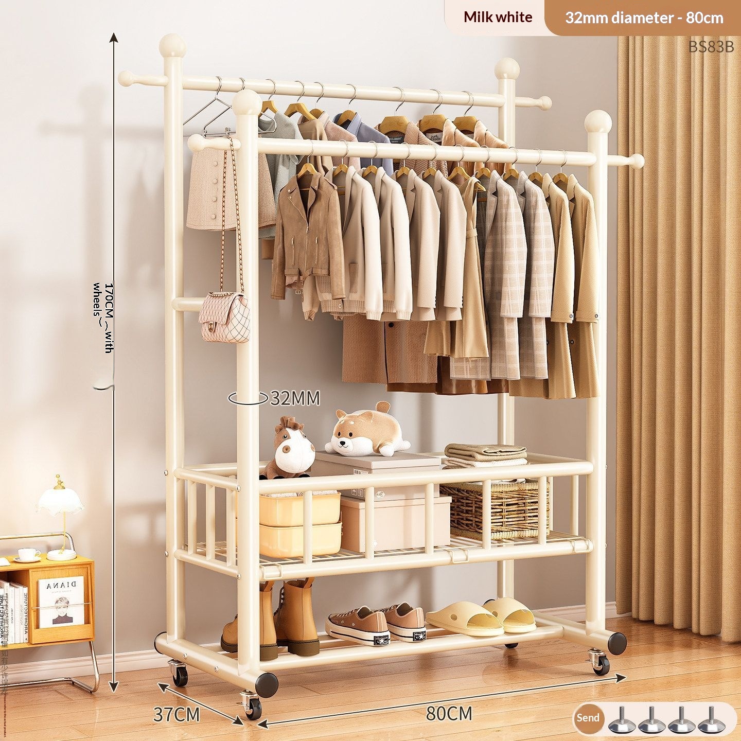 clothes hanger-32-tube double-bar-80 cm-off-white