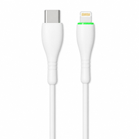Kabel Pengisian Cepat 27W USB-C ke Lightning 1m dengan Cincin LED Hijau, Kabel TPE Model Bowling Pin untuk iPhone