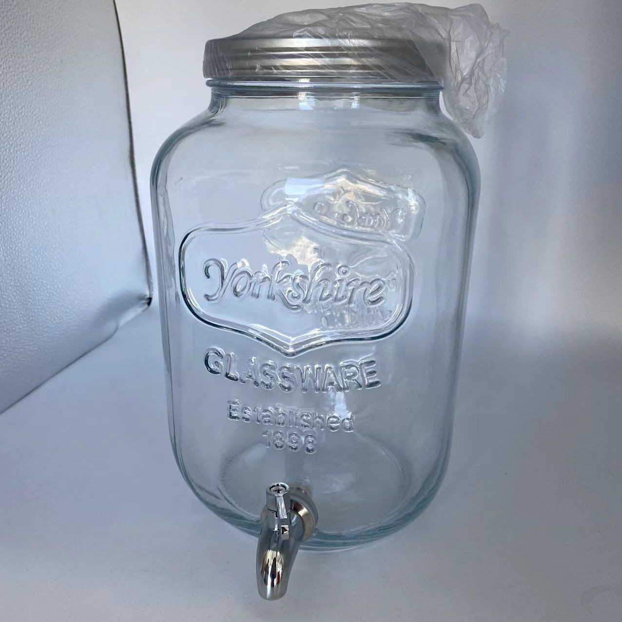 2 gallon Glass Single Mason Jar Beverage Drink Dispenser With Leak Free Spigot, Clear