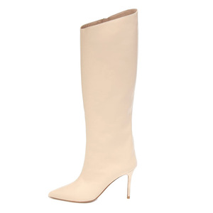 Bottes hautes en <span class=keywords><strong>cuir</strong></span> Pu <span class=keywords><strong>Beige</strong></span> noir pour femmes, bottes longues pour dames, cuissardes pointues, bottes à fermeture éclair sur le côté - Product Image 5