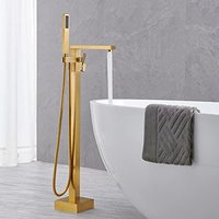 Robinet de baignoire indépendant en laiton brossé doré, installation au sol, mitigeur à poignée unique avec douchette à main