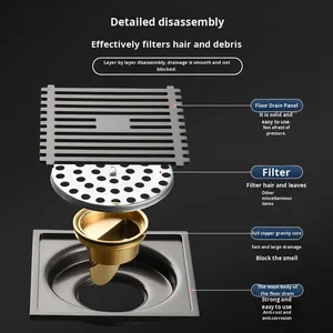 304 Stainless Steel Anti-odor <b>Brushed</b> Surface Deodorizing Filter Floor Drain Gun Gray All-Copper Core Bathroom Shower - Product Image 3