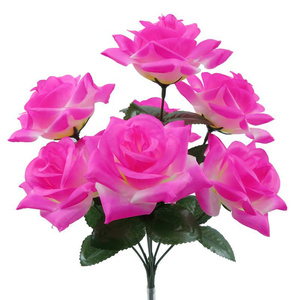 Bouquet de roses artificielles en soie rose, 7 têtes, grand format, fait main, pour décoration, vente en gros à Yiwu - Product Image 1