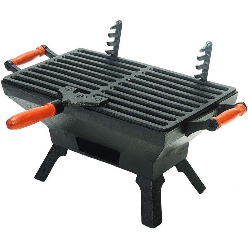 BBQ Indoor Outdoor Portable Steak Chicken Meat Camping Picnic Party  Barbecue Smoker Small Rectangle Cast Iron Charcoal Grill