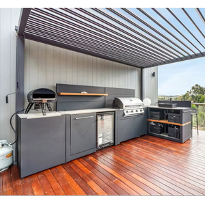 Neue L-förmige Edelstahl-<span class=keywords><strong>Outdoor</strong></span>-Küche mit Schwerlast-BBQ-Schrank und Metall-Pergola, Wetterfeste Außenküche mit Pergola - Product Image 4