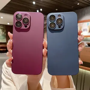 Ultra ince Lens koruyucu sert PC tampon kapak darbeye mat telefon iphone için kılıf 14 13 Pro Max 14 artı