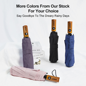Personnalisé en bois poignée 3 pliage parapluie publicité promotionnel pas cher parapluies avec logo impression - Product Image 3