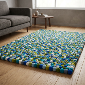 Handmade High Pile Felt Wool Floor Mat Set Latex Backing Coaster Tray <b>Rug</b> Combo for Living Room Hotel Interior Decoration - Product Image 3