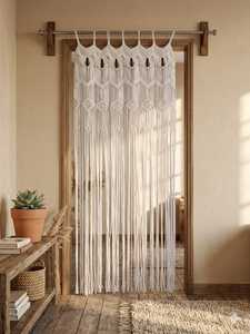 White Bohemian Cotton Macrame Rectangle <b>Door</b> Curtain Handmade Lightweight Wall Hanging Visual <b>Screen</b> for Living Room Bedroom - Product Image 3