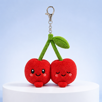 Porte-clés en peluche cerise réaliste de 10 cm - Design mignon, rembourrage en coton PP doux, emballage personnalisé avec logo, unisexe