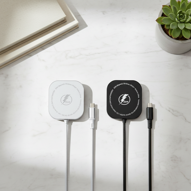 25W Magnetic Wireless Charger Fast Charging Pad with Durable Braided Cable
