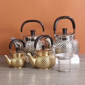 Middle East Gold/Silver Diamond Spherical Arabic Teapot Cooker Kettle Arabic Style Hot Water Kettle Stainless Steel Teapot