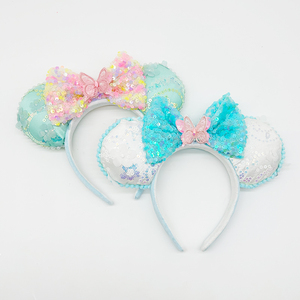 Ragazze simpatiche buffe con fiocco di paillettes fascia con corona arcobaleno orecchie da topo fasce per capelli per la testa del parco divertimenti - Product Image 2