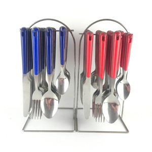 Ensemble de couverts en acier inoxydable réutilisable de 24 pièces, style moderne, avec support - Product Image 1